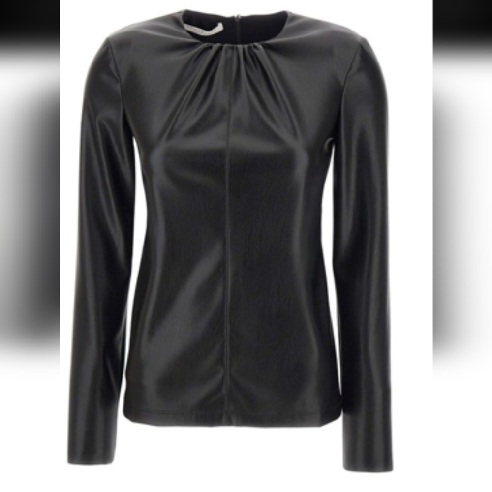 PHILOSOPHY DI LORENZO SERAFINI Gathered Detailed Leather Top In Black